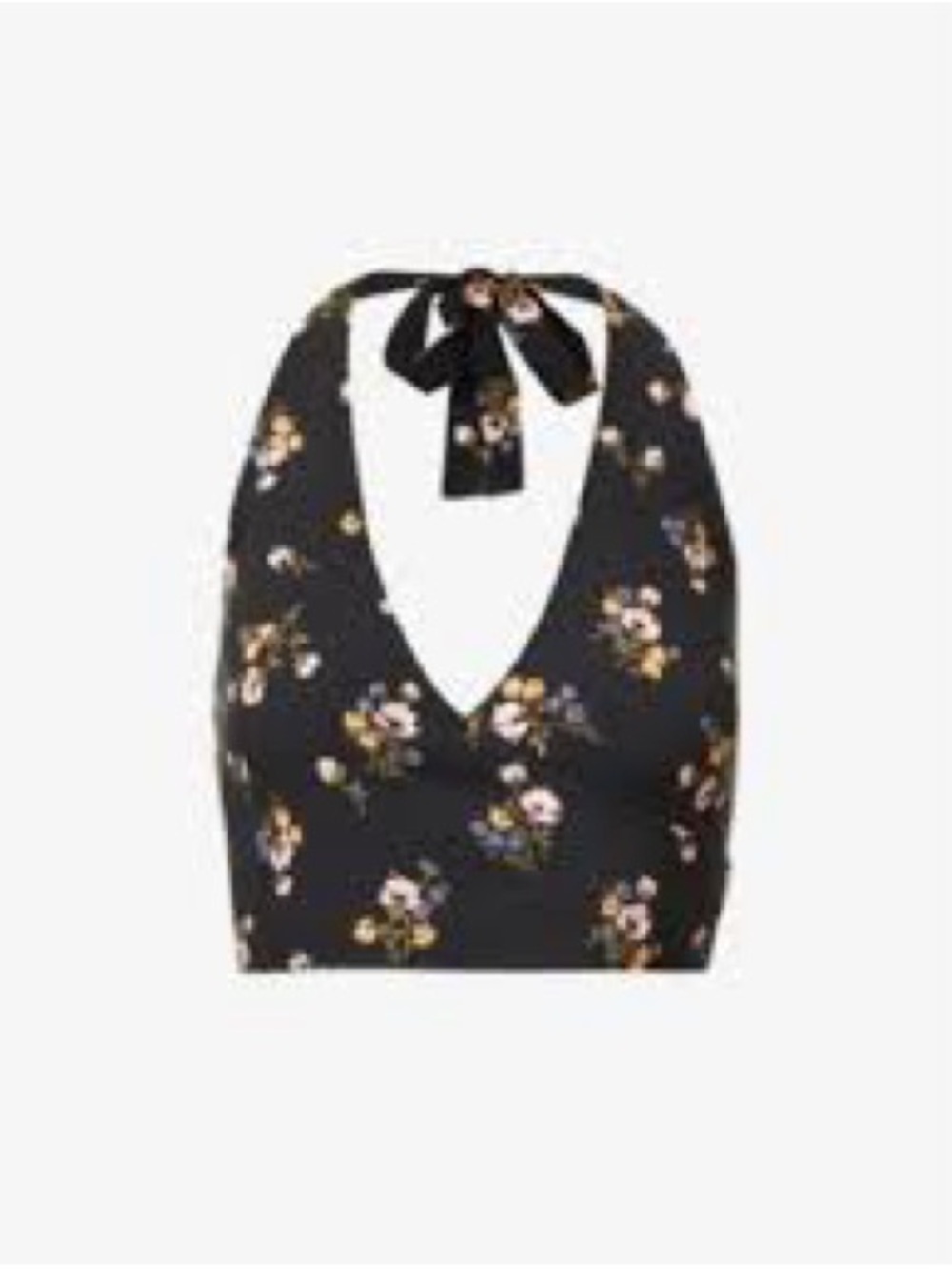Reformation Black Floral Halter Tie Crop Top